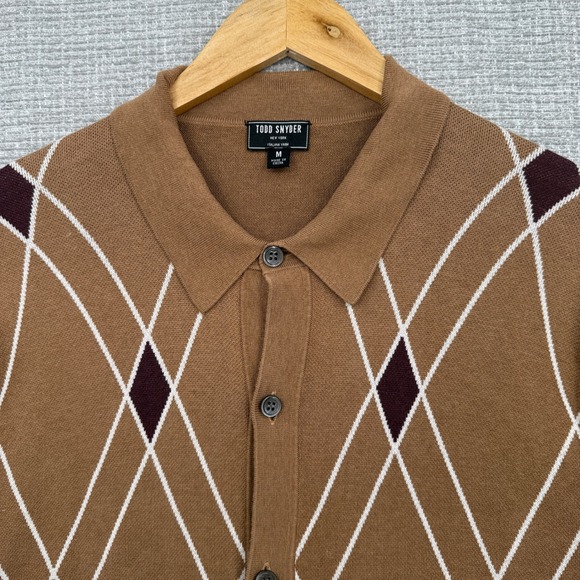 Todd Snyder New York Italian Yarn Argyle Knit Cardigan Mens Sz M Academia Preppy - Picture 6 of 12